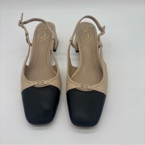 Sam Edelman Black and Tan Slingback Heels